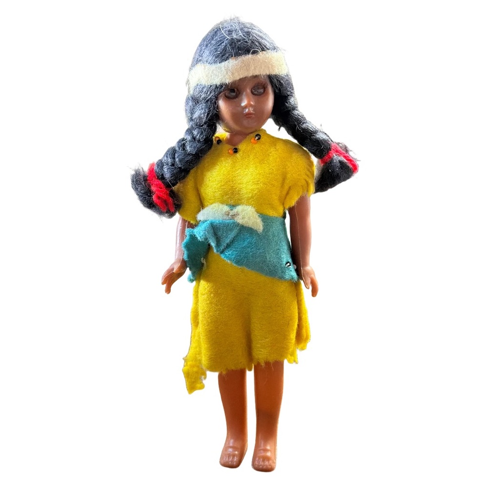 Vintage Handmade Felt Doll w/ Baby on Back 7.5” Folk Art Doll